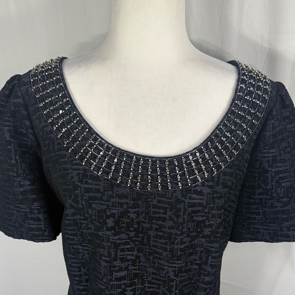 Adrianna Papell Black Textured Dress with Beaded Neckline Size 16W - Picture 3 of 10